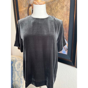 Women's COS Blouse, Size 8, Dark Gray Velvet Puff Sleeve